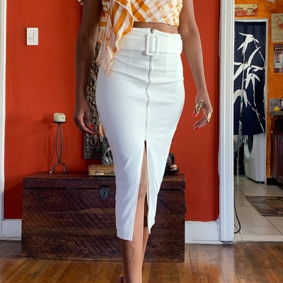 🤍 LAST ONE 🤍 High Waisted Belted Midi Skirt - Off White - Picture 8 of 8